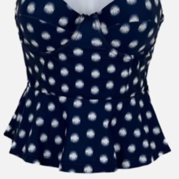 Bikini Swimsuit Peplum Top with Burst Circle Print in Blue and White Size XS - Picture 4 of 8